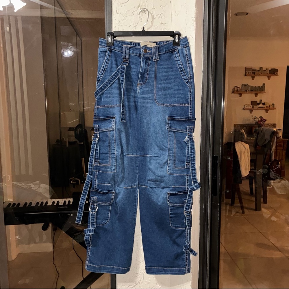 Wide-Leg Cargo Denim Jeans - Blue - Picture 1 of 7